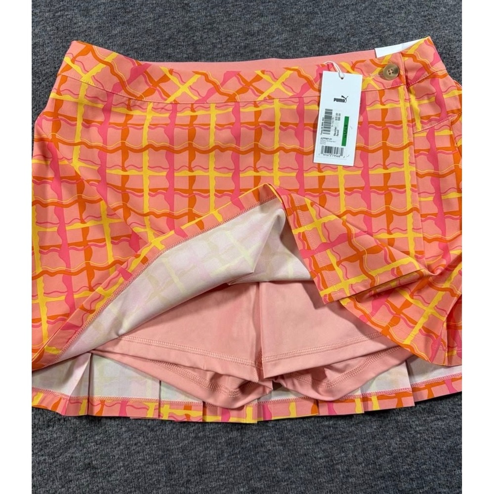 Puma x Dua Lipa Pink Plaid Wrap Skort Golf Tennis Skirt Womens Large - Picture 5 of 7